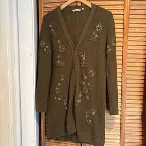 Soft Surroundings Embroidered Green Women's Cardigan Sweater Enchanted Forest